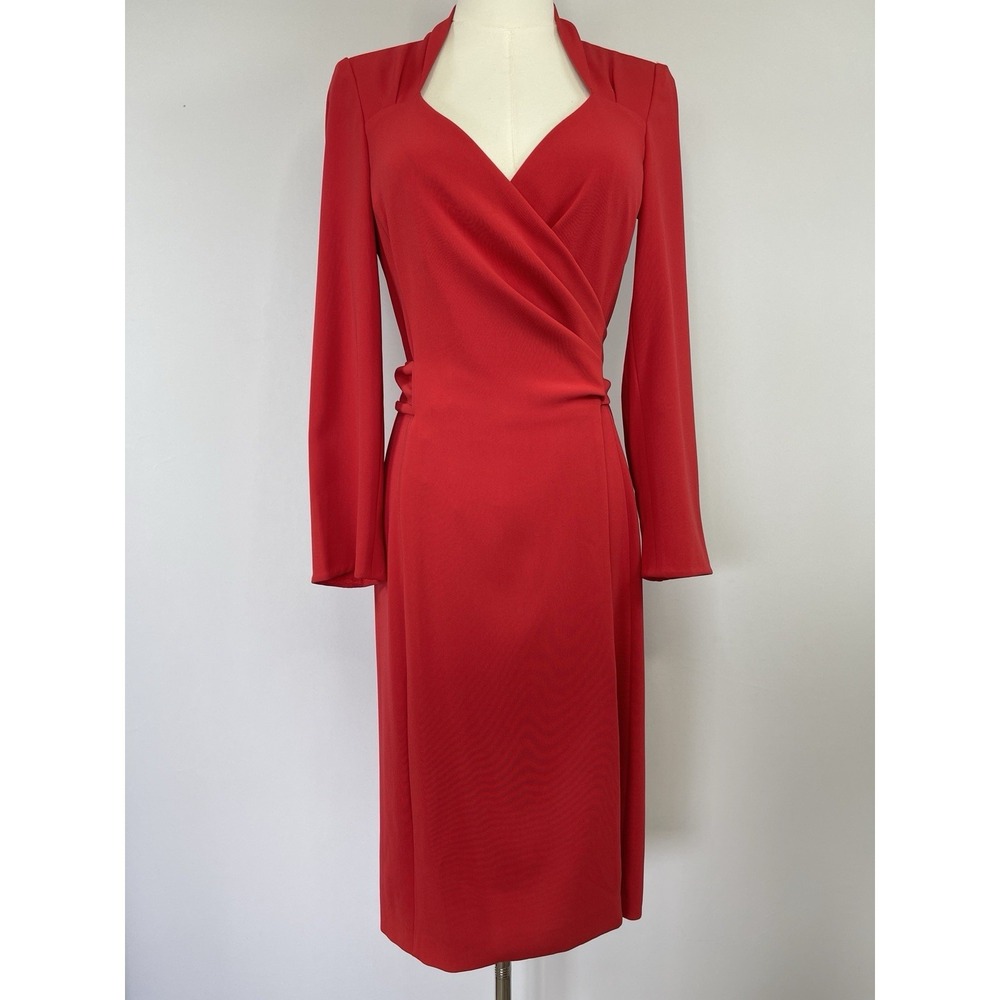 Max Mara Womens Polished Wrap Midi Dress Size 8 Red Made Italy Timeless Luxury